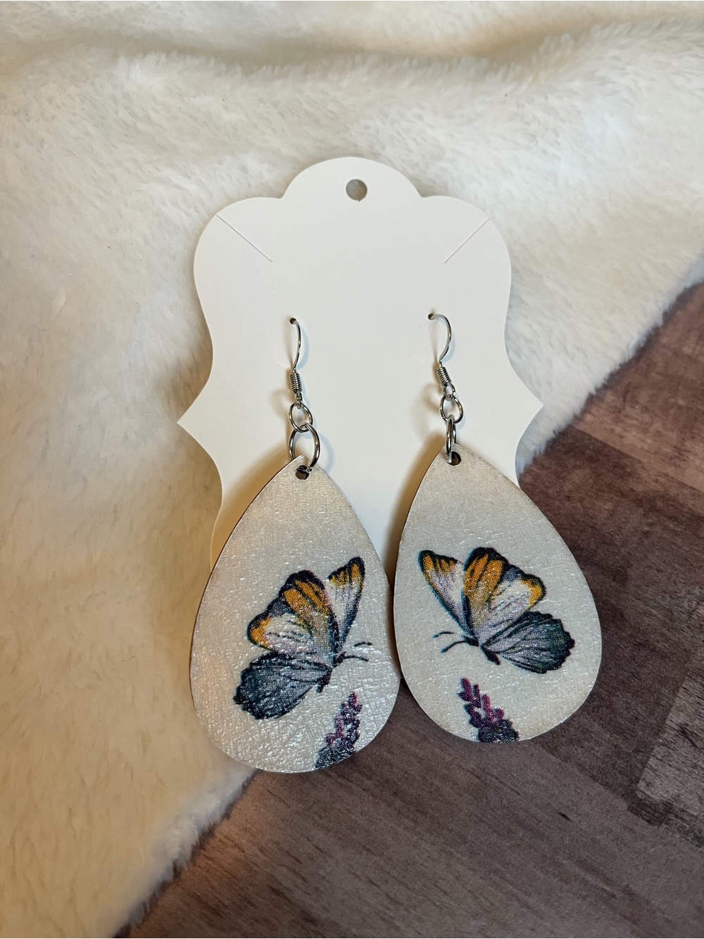 Handmade Butterfly Wood Earrings - Picture 2 of 3